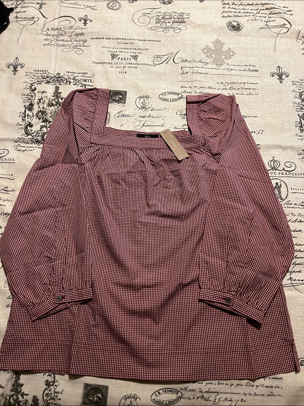 J. Crew Burgundy Gingham Square-Neck Tunic